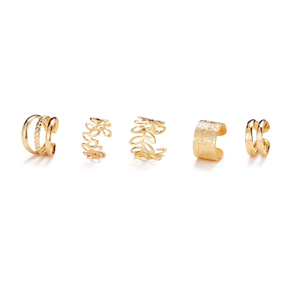 【♡Lovely girls house♡】  5Pcs/Set Fashion Gold Color Leaves Non-Piercing Ear Clip Earrings for Women Simple Fake Cartilage Ear Cuff Jewelry Gift