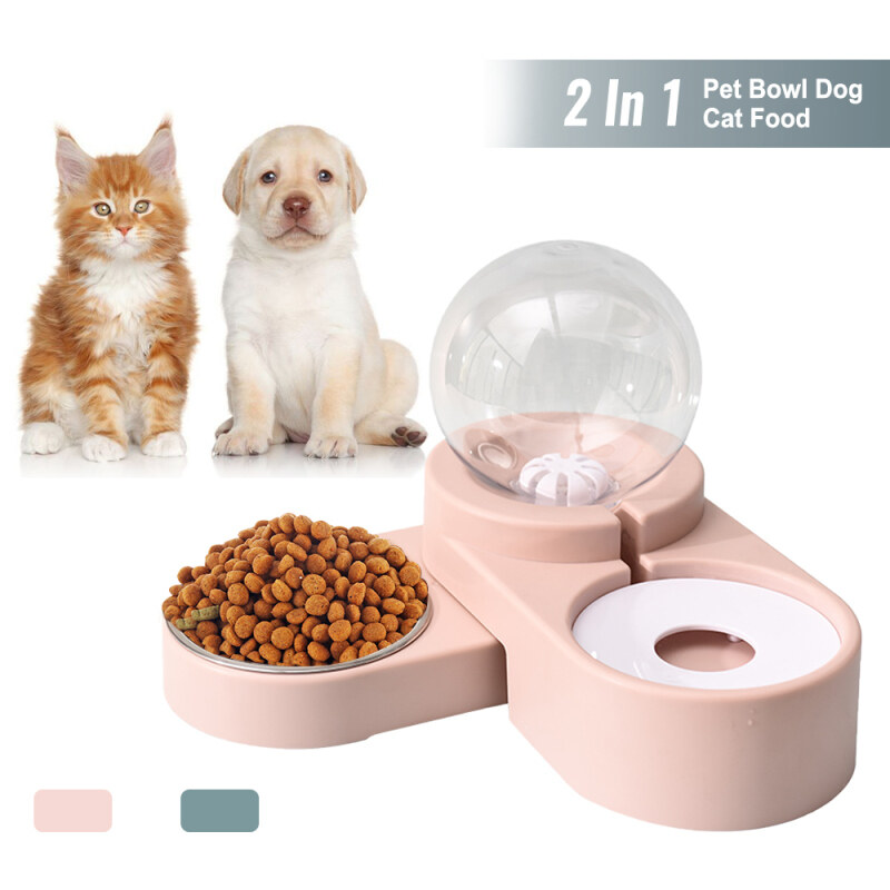 Bát Ăn 2 Trong 1 Cho Thú Cưng, Bình Đựng Nước Uống Tự Động, Bình Đựng Thức Ăn Cho Chó Mèo Màu Hồng