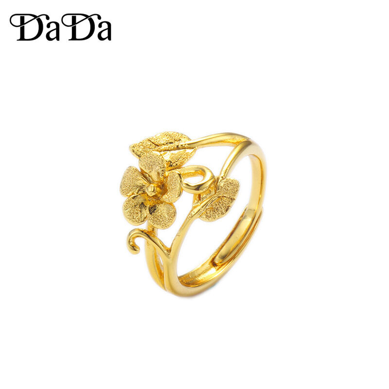 Gold Plated 916 Gold Ring Retro Flash Sand Flower Open Ring Simulation Gold Wedding Gift Ring Lazada