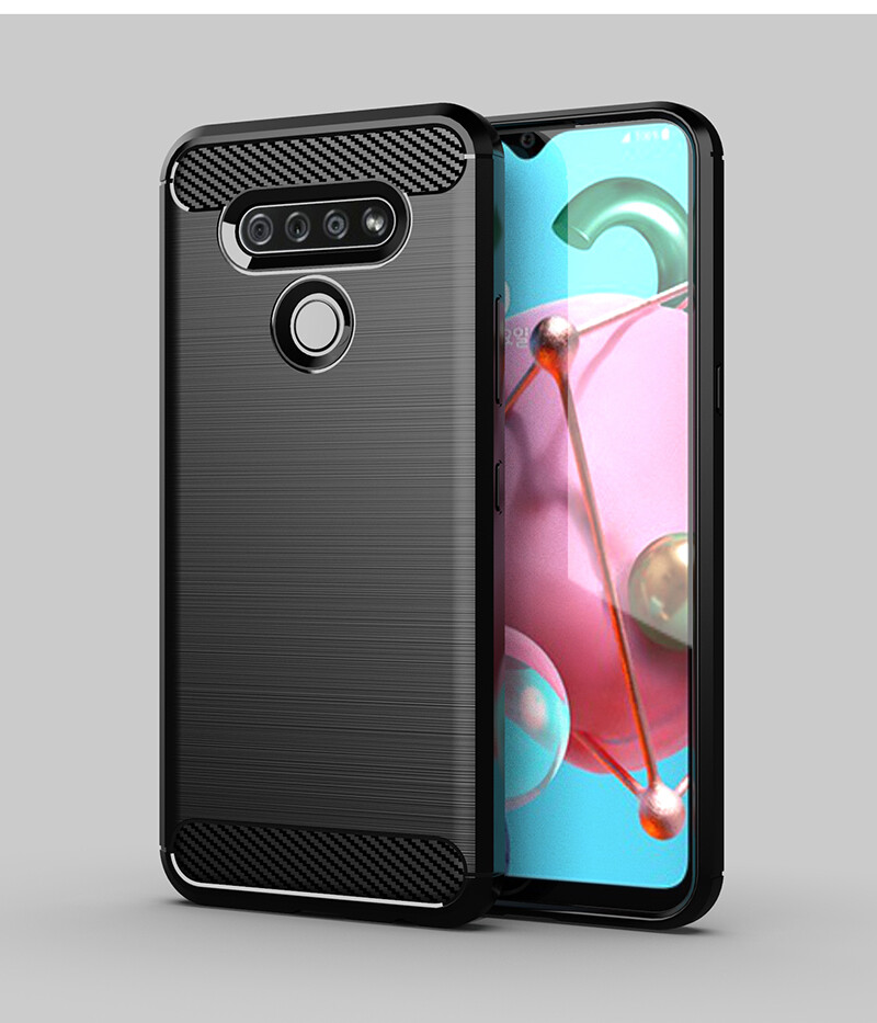 Lg q61 case carbon fiber tpu soft silicone back cover lgq61 k61 armor phone case casing