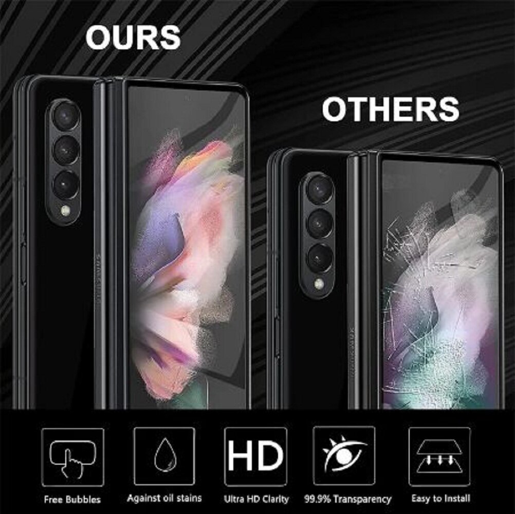 3 in 1 Tempered Film for Samsung Z Fold 4 + Black Back Plate + Camera Film Scratch and Shock Resistant for Samsung Z Fold 4 Phone Protection Case