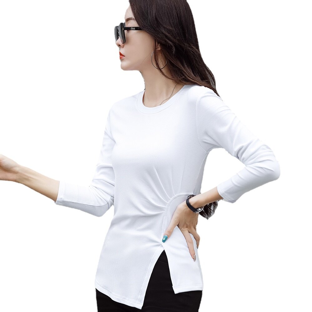 Women's T-shirt Long Sleeve Crew Neck Casual Tee Solid Color Top