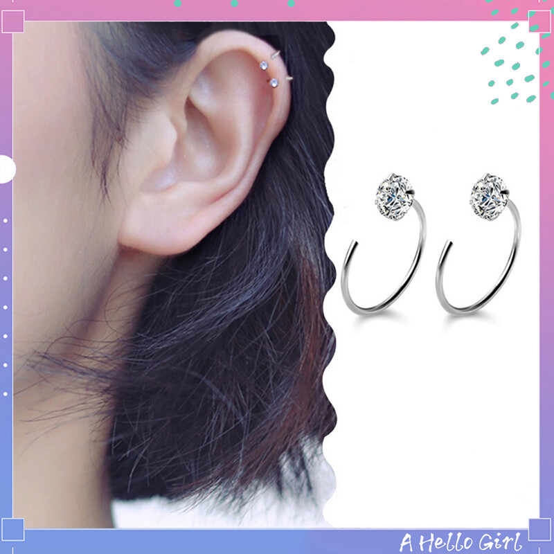 Stud Earrings Women's Four-claw Zircon Ear Bone Ring Ear Bone Stud Earrings Sleep Without Picking Simple A HELLO GIRL