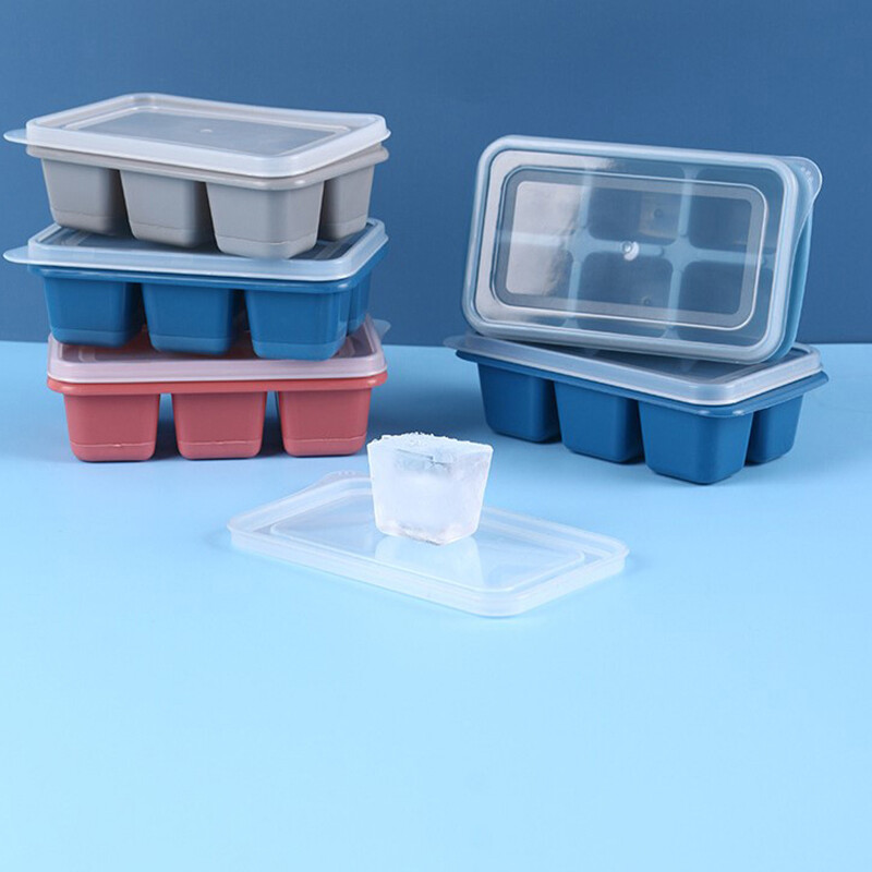 xuyongming Silicone Ice Cube Mould with DIY Lid 6 Grid Soft Bottom Cube Mold Square Tool