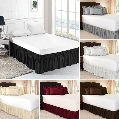 NIAOHAI Bed Skirt Ruffles Wrap Around Easy Fit Bed Apron Elastic Band Ruffled Pure Color Home Decor Hotel