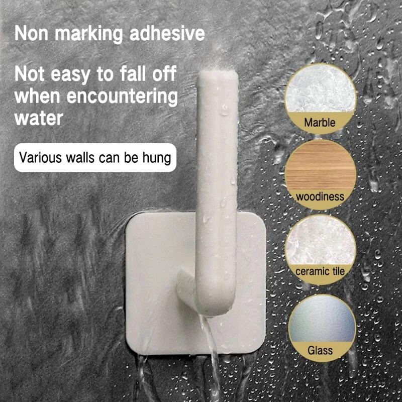 L-type Non-perforated Self-adhesive Hook Hanger Towel Roll Paper Cup Holder Multi-function Wall-mounted Kitchen Door Creative Hook
