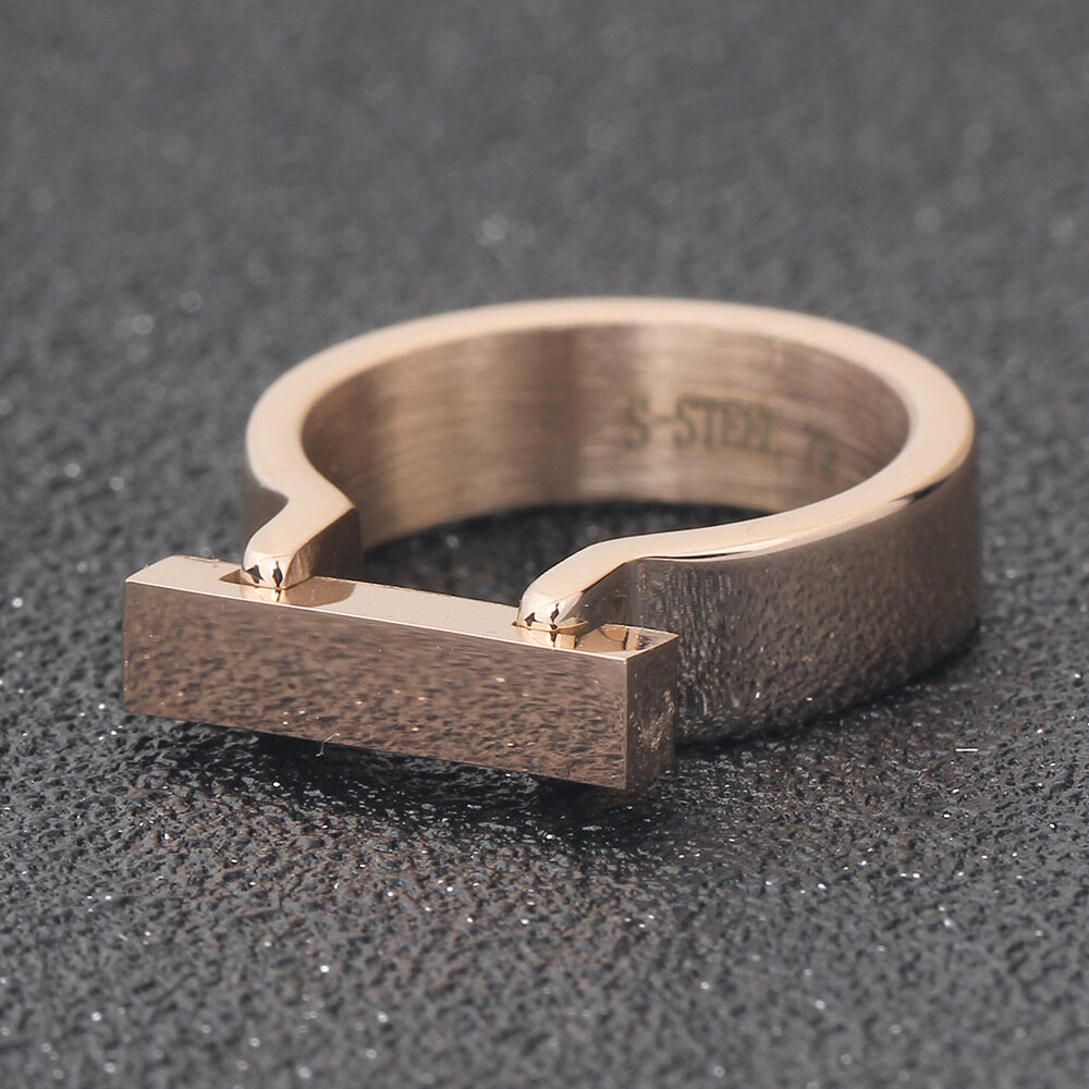 6mm Rectangle Glossy Three-dimensional Titanium Steel Ring Trendy and Simple Ring Size 6-9