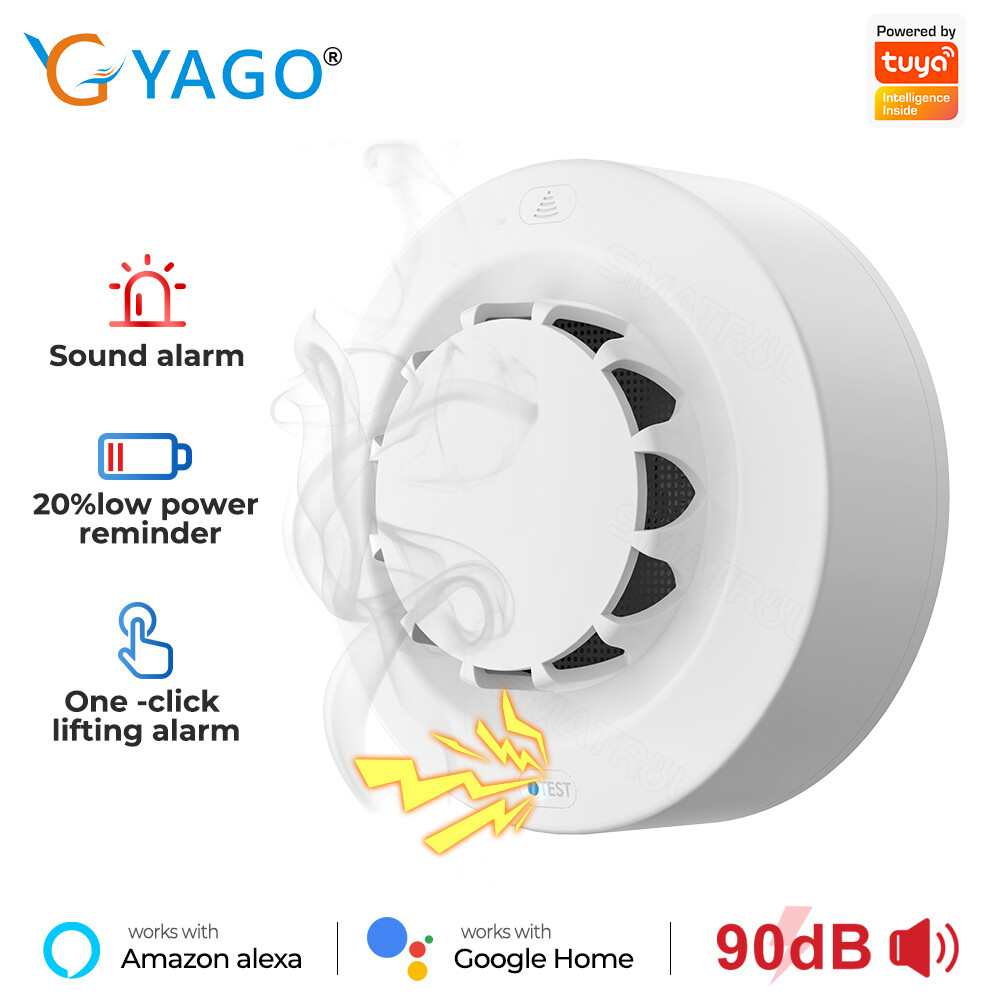 RCYAGO Tuya WiFi Smart Smoke Alarm Detector Fire Protection 90db Smokehouse Combination Fire Alarm Home Security System