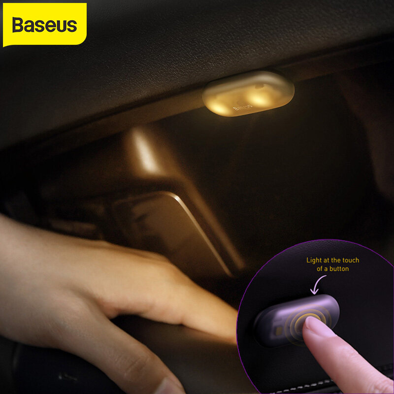 Baseus 2 Chiếc Đèn Pin LED Di Động Xe Mini Cảm Ứng Từ Nội Thất Đèn Tự Động Đèn Chiếu Sáng Kiểu Dáng Đèn Ngủ Đèn Trần-Màu Trắng