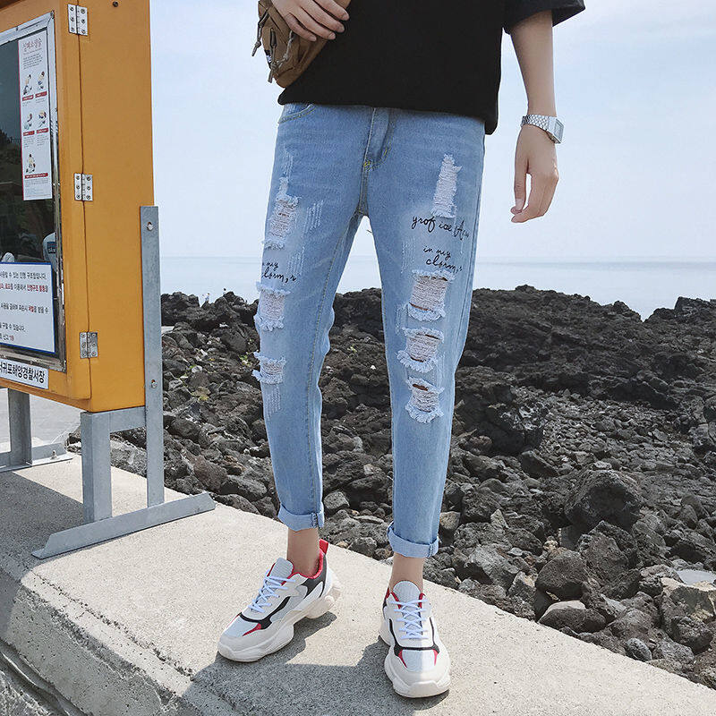 OYF816 Summer thin ripped cropped jeans 