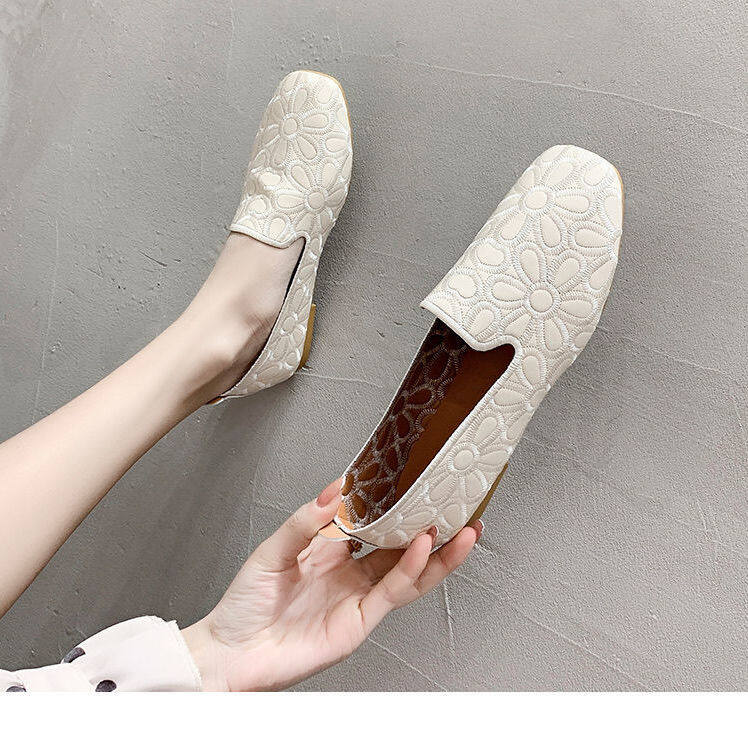 Large Size Square Toe Peas Shoes Women New Single Shoes Women Flat Shoes Soft Sole Comfortable Mother Shoes Pumps