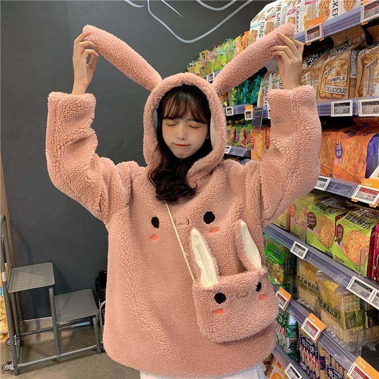 Imitation Lamb Fur autumn winter new rabbit ear sweater women's Korean ...