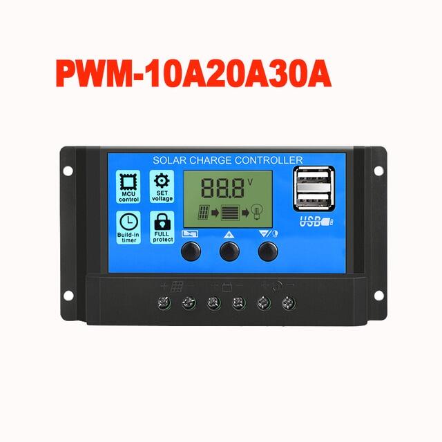 30a 20a 10a 12v/24v lcd pwm solar controller battery pv cell panel charger regulator lamp 100w 200w 300w 400w 500w
