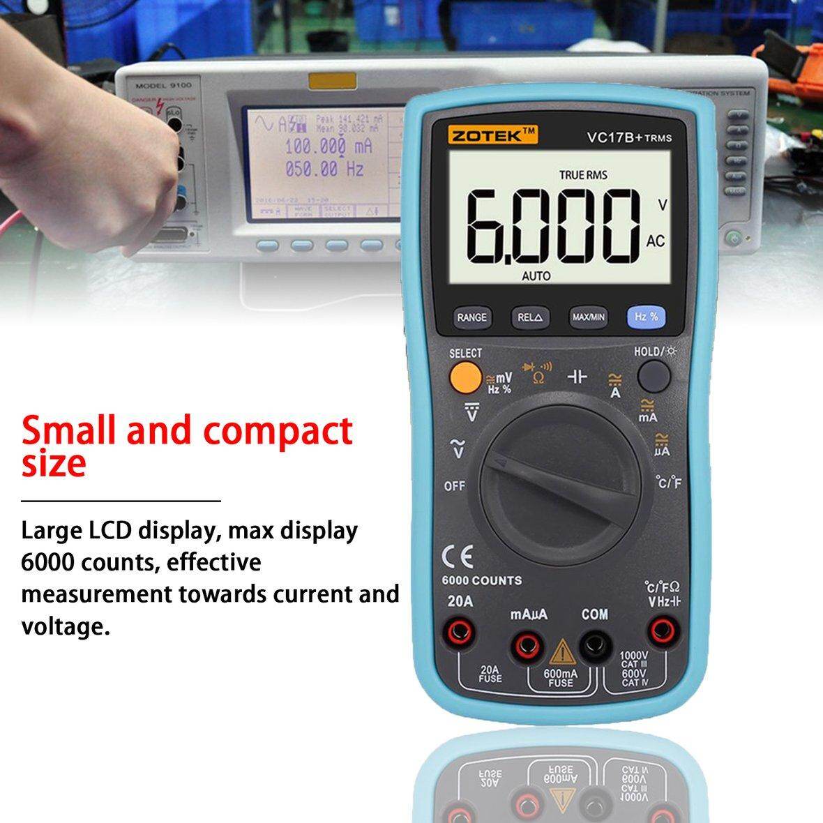 ZOTEK VC17B Digital Multimeter 6000 Counts Backlight AC DC Ammeter Voltmeter Ohm Capacitance Meter Portable Multimeter