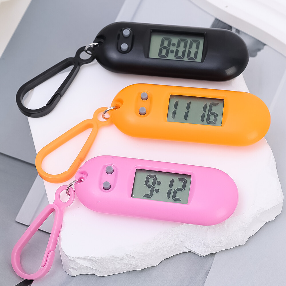 Mini cho sinh viên yên tĩnh tiện dụng đồng hồ điện tử với Keychain điện tử hình bầu dục xem LCD Bảng kỹ thuật số thời gian đồng hồ điện tử treo móc chìa khóa