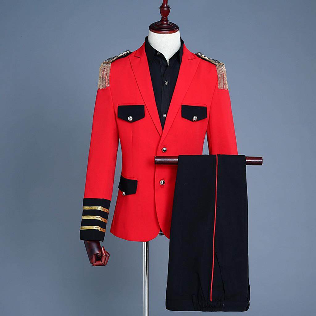 Bluelansie Mens European Style Court Costumes Military Uniforms Performances Suit