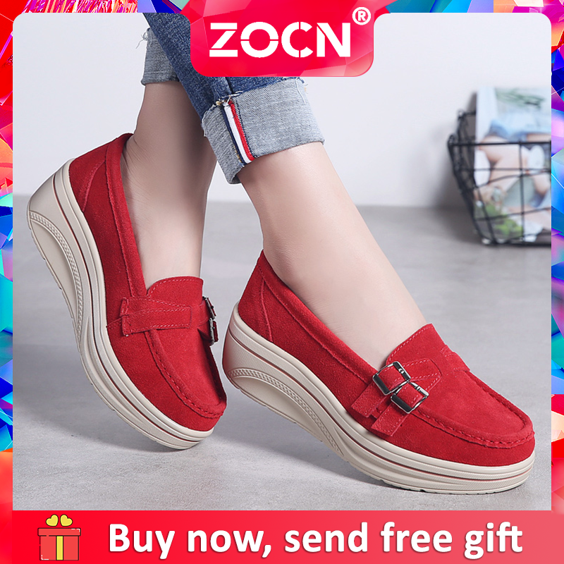 ZOCN Phụ Nữ Wedges Shose Trên Bán Thời Trang Cao Gót Đôi Giày Lười Da