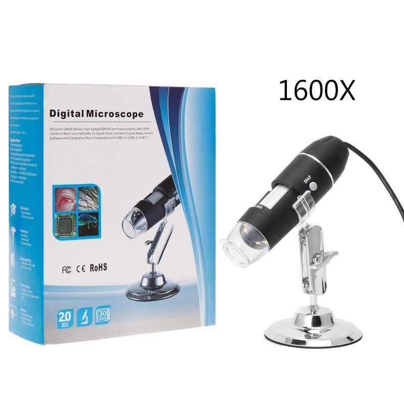 Kính Hiển Vi Kỹ Thuật Số 1600X USB, Kính Lúp Camera Nội Soi 8LED Có Giá Đỡ