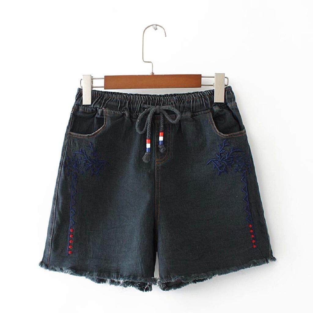 Plus Size Xl 4xl Summer Womens Shorts Elastic Waist Denim Shorts Female Embroidery Jeans Plus