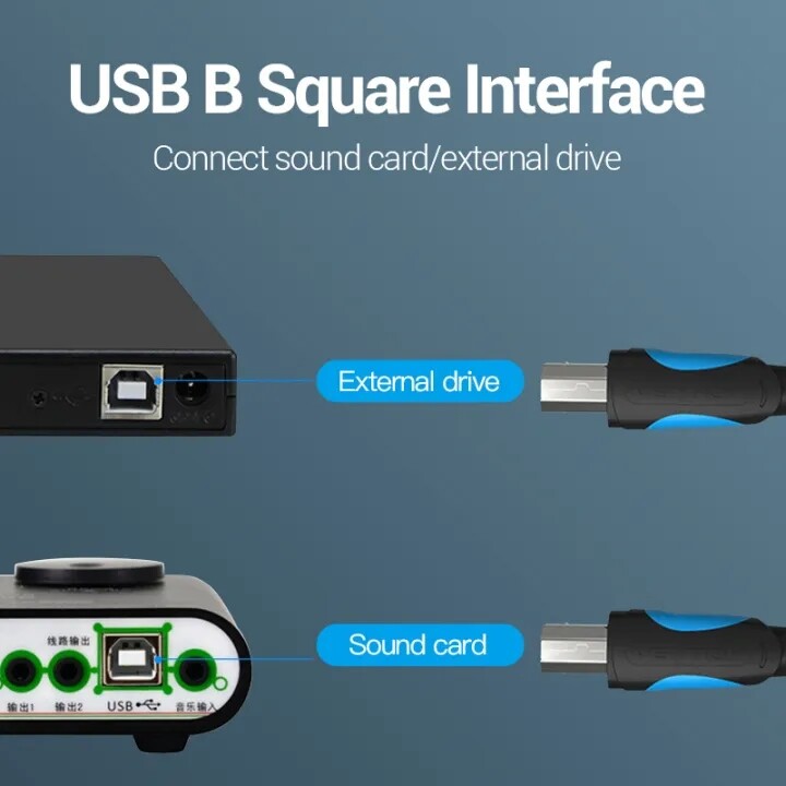 Vention Cáp In USB 2.0 Cáp USB Máy Quét Dữ Liệu Đồng Bộ USB 2.0 Loại A Đực Sang B Đực 1M 2M Cho Máy In HP Canon Epson