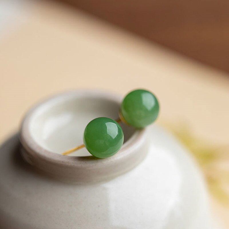 Bông Tai Ngọc Bích Hetian Tự Nhiên Đơn Giản Đẹp Cho Nữ