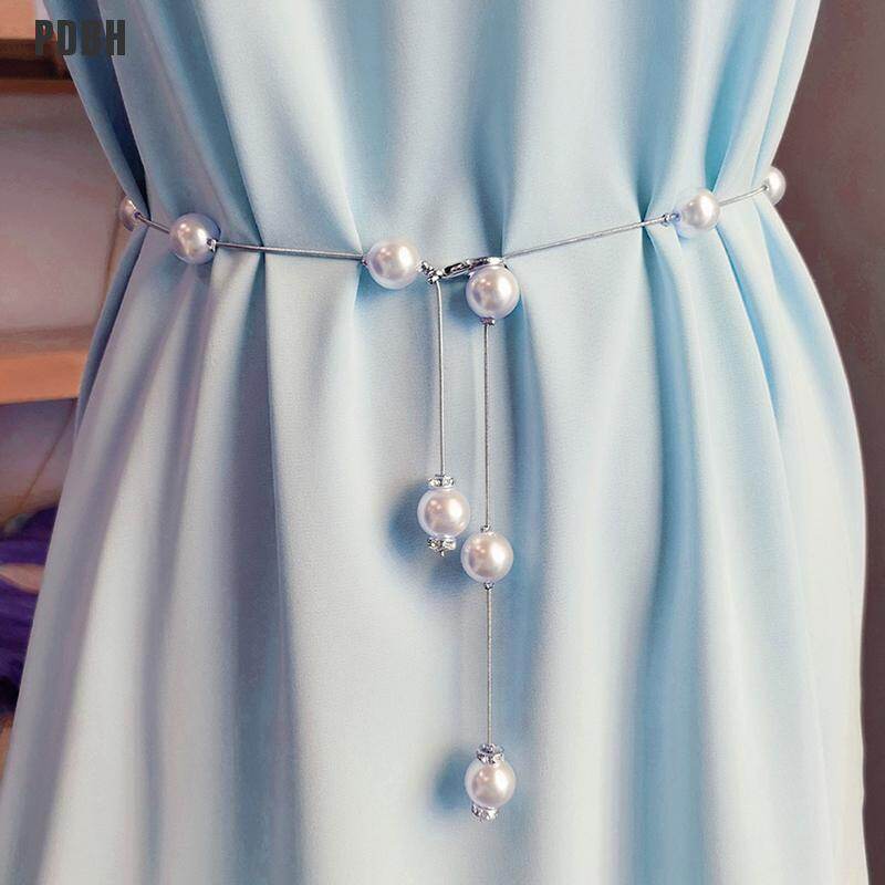 Flash Sale Pearl Women's Belt Thin Chain Belt For Ladies Dress Skinny Waistband Decorative