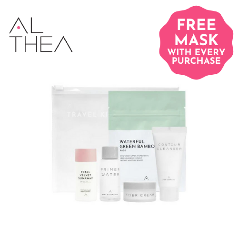 Buy ALTHEA Travel Kit Mini Collection 5pc Best Sellers (Bare Essentials Contour Cleanser + Primer Water + Fixer Cream + Petal Velvet Sunaway + Waterful Green Bamboo Pads) Singapore