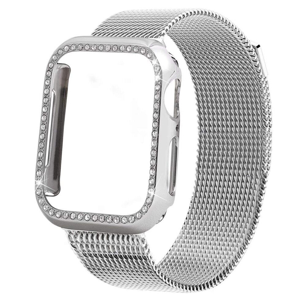 2-in-1 Set Bling Case+Strap for Apple Watch Ultra 8 7 SE 6 5 4 49mm 41mm 45mm 44mm 40mm Stainless Steel Milanese Loop for i Watch 3 2 1 42mm 38mm