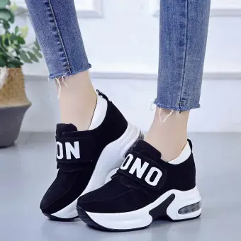 black platform wedge sneakers