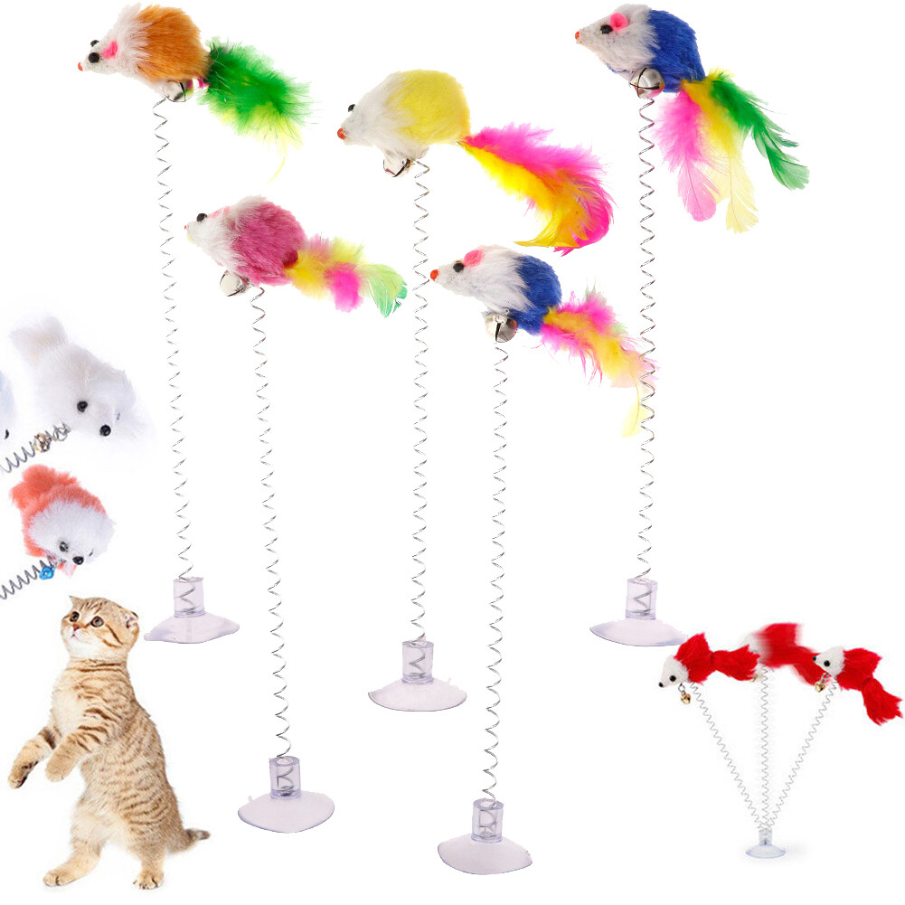 Funny Pet Toys Random Color Sucker with Spring Plush Mouse Cat Playing Toys