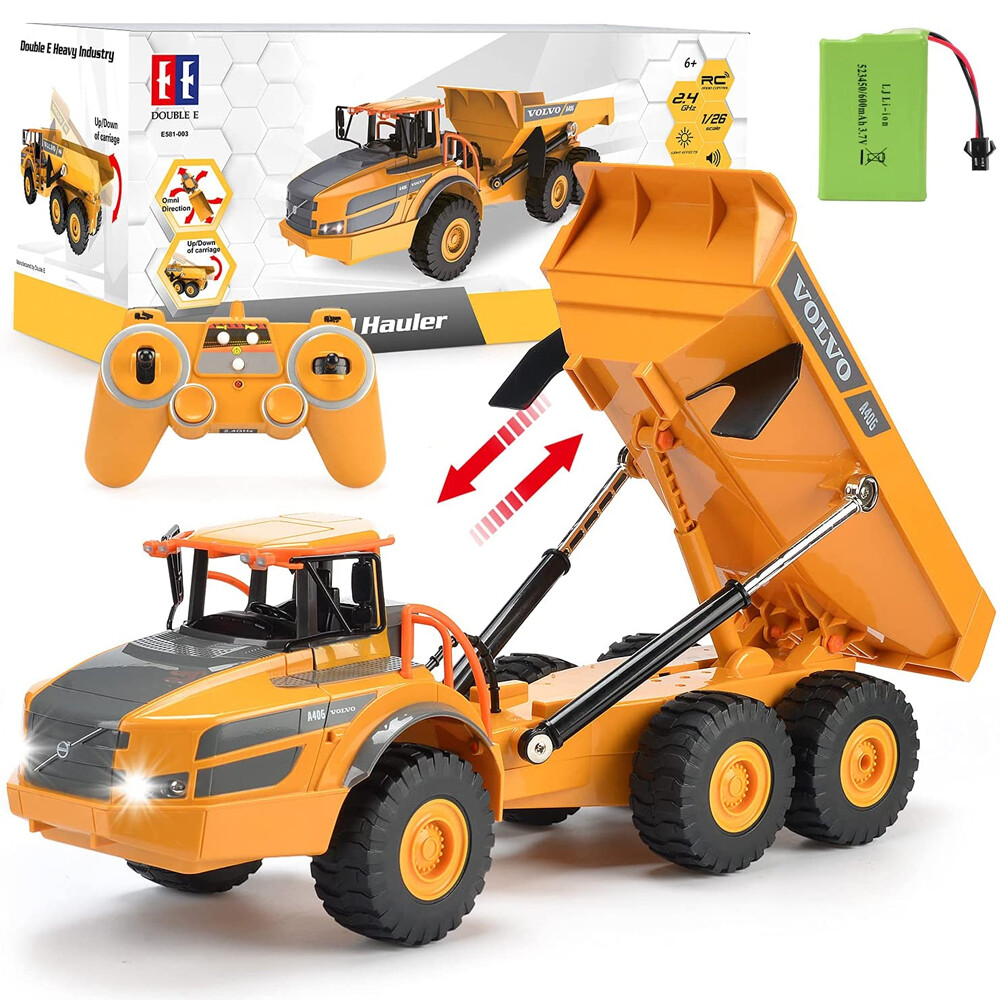 Kmoist E581 RC Dump Truck Articulated Hauler Caterpillar Tractor 1:26 2.4Ghz Radio Controlled Construction Cars Volvo A40G Engineering Vehicles Model Toys For Kids Teen Boy