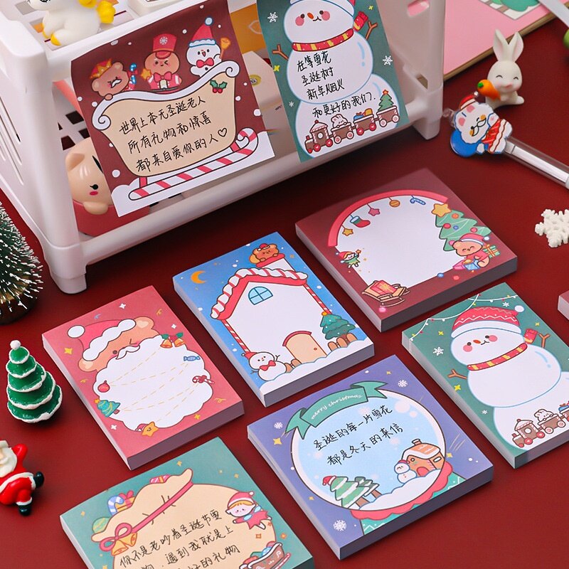50 Sheets Christmas Cute Cartoon Santa Claus Snowman Pattern Post-it Notes Student Stickers Message Paper for Home Office School