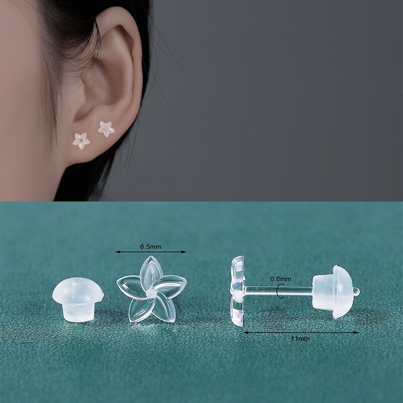 ZS 245Pcs Invisible Stud Earrings Transparent Heart Star Resin