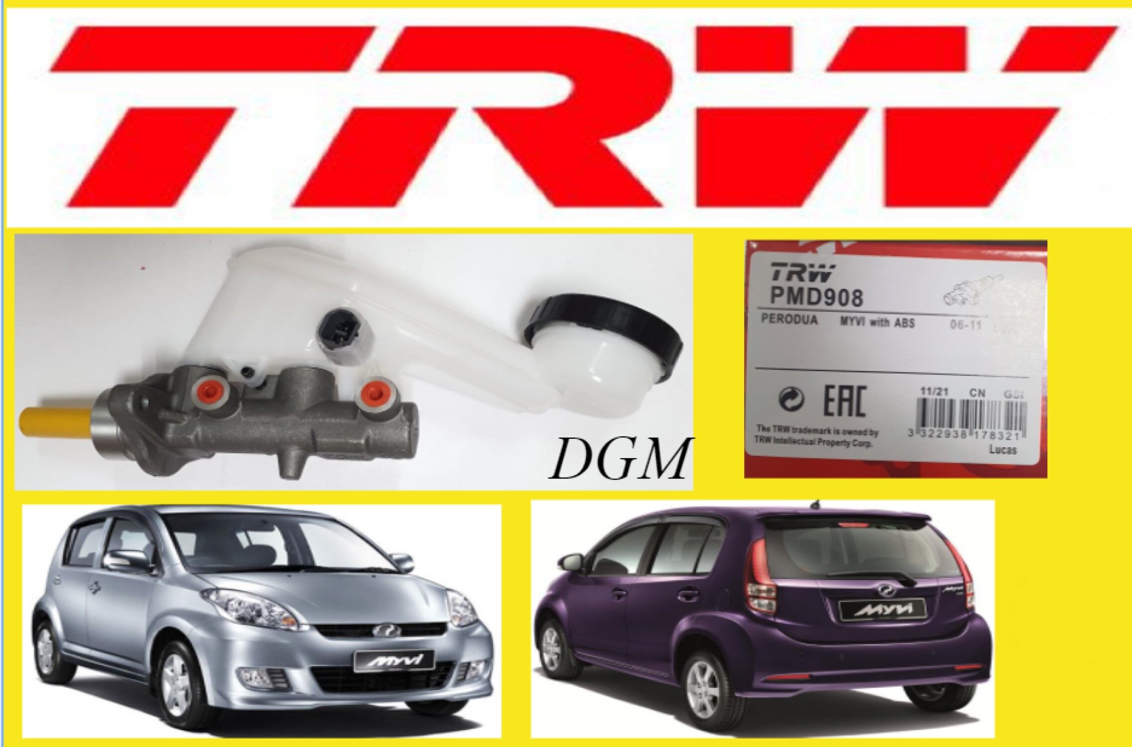 TRW Perodua Myvi 1.3 1.5 / Lagi Best (With ABS-2 hole) 2005-2015y Brake  Master Pump Assy PMD908