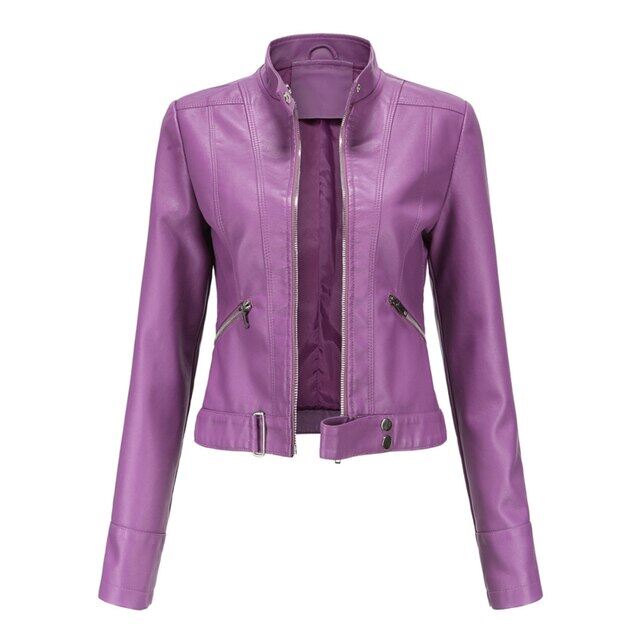 Spring Autumn Pu Faux Leather Jacket Women Black Purple Zipper Slim Short  Moto Biker Jackets Coat Female Outwear | Lazada Singapore