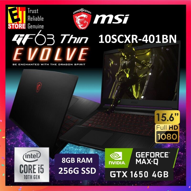 MSI GF63 THIN 10SCXR 401BN GAMING LAPTOP -BLACK (I5-10300H/8GB/256G SSD/15.6 FHD/4GB GTX 1650 MAXQ/W10/2YRS) + BACKPACK Malaysia