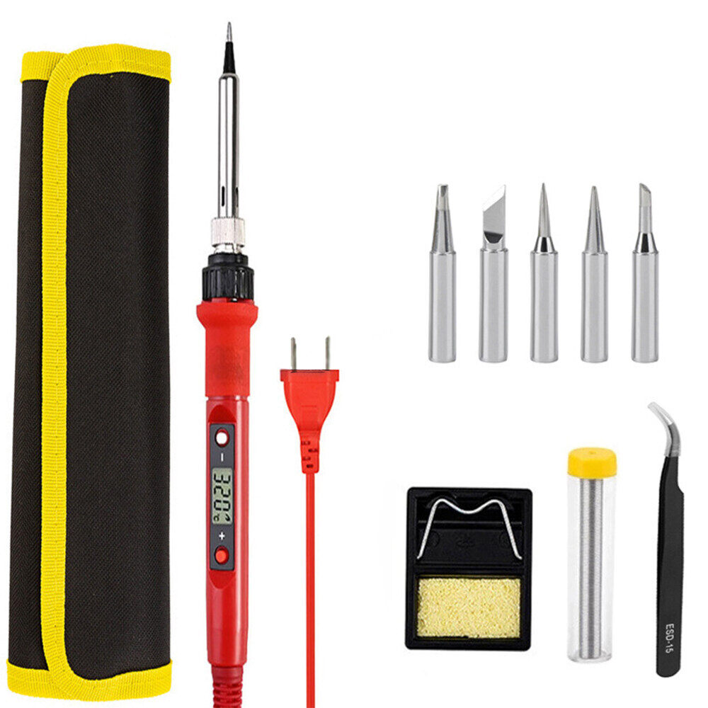 LANGTU Soldering Iron Kit Electronics 80W Adjustable Temperature Welding Tool 5pcs Soldering Iron Tip Soldering Iron Stand Tweezers Solder Wire Carry Bag