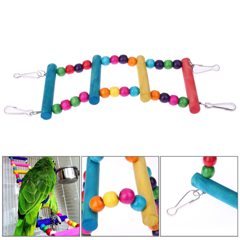 Colourful Pet Climbing Ladder Biting Wood Brick Toys with Hanging Rope for Bird Parrot Supplies