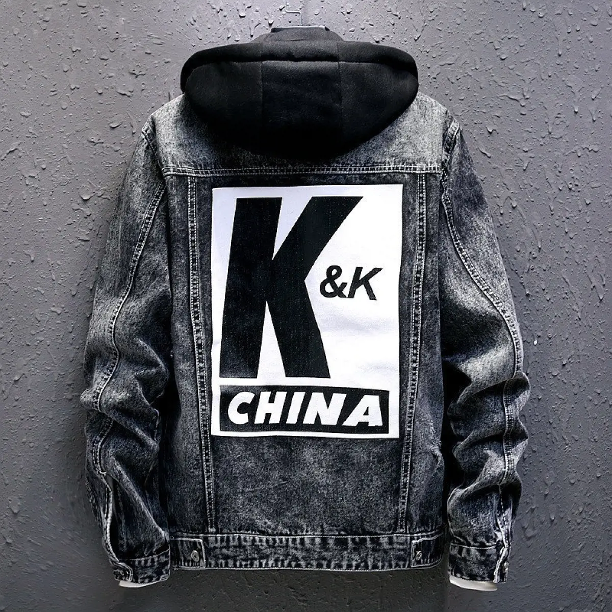 mens black jean jacket with hoodie
