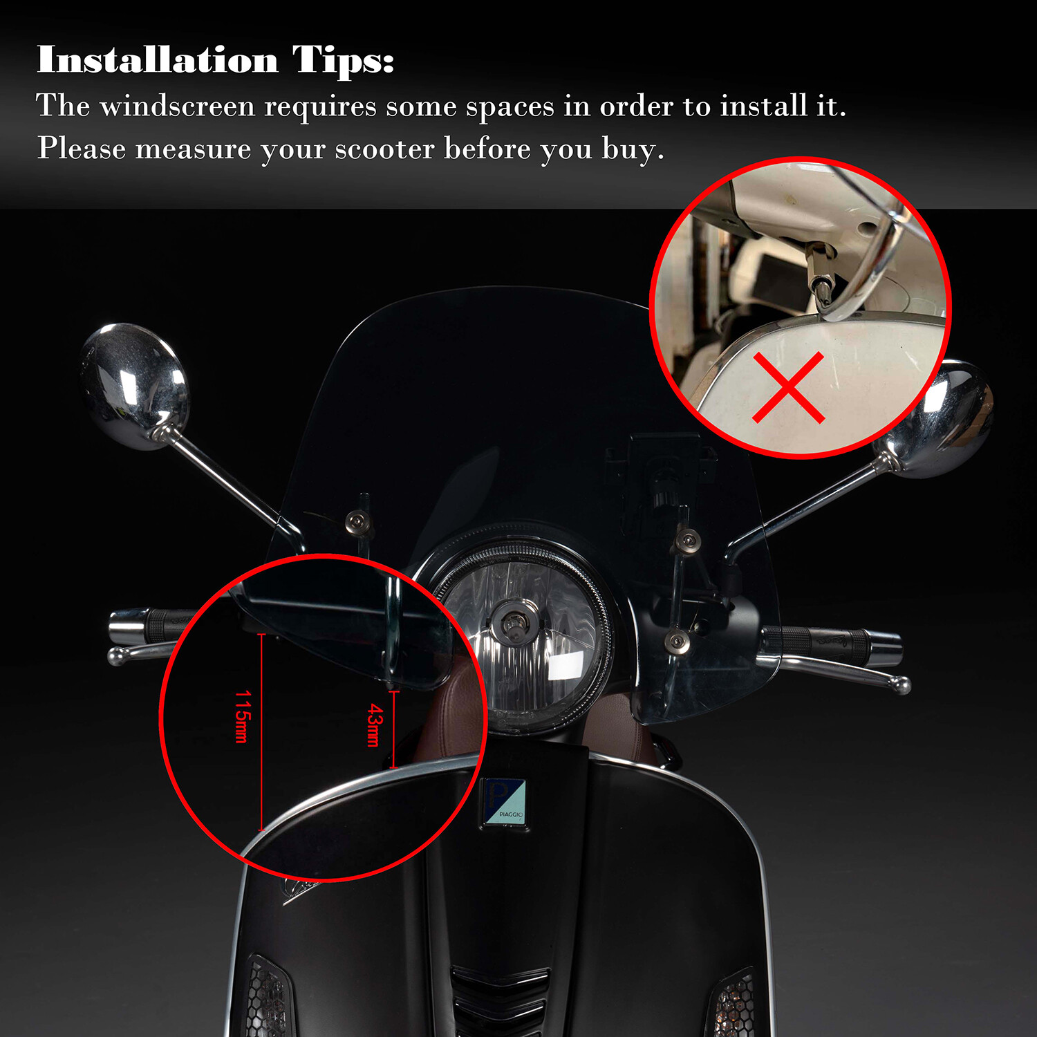 Allotmark Kính Chắn Gió Xe Máy GTS250, Kính Chắn Gió Spoiler Bộ Làm Lệch Hướng Gió Luồng Khí Cho Phụ Kiện Piaggio VESPA GTS 250 300 LX50 LX125 LX150 GT200
