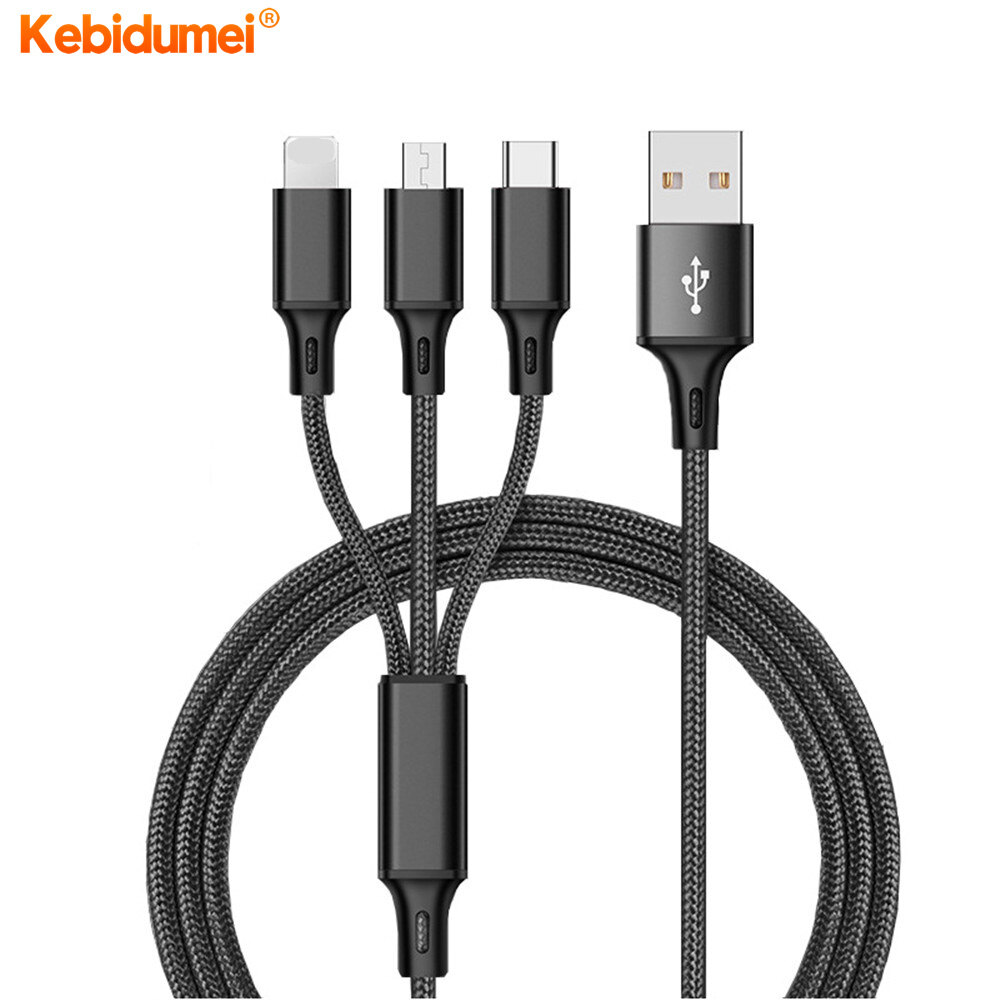 Kebidumei 3 in 1 Fast Charging Cable Micro USB Type-C Fast Charger Cable Data Cable For Phone