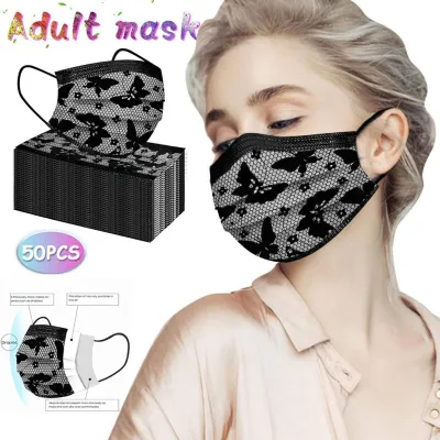 CCAP 50PC Adult Fashion Lace Disposable Protection Three Layer Breathable Face Face cover