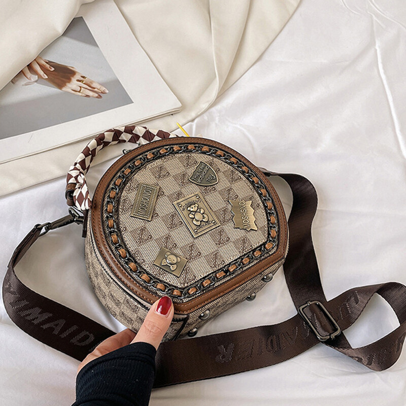 IELGY messenger and one-shoulder bag women's high-end sense of versatility broadband trend personality badge small round bag