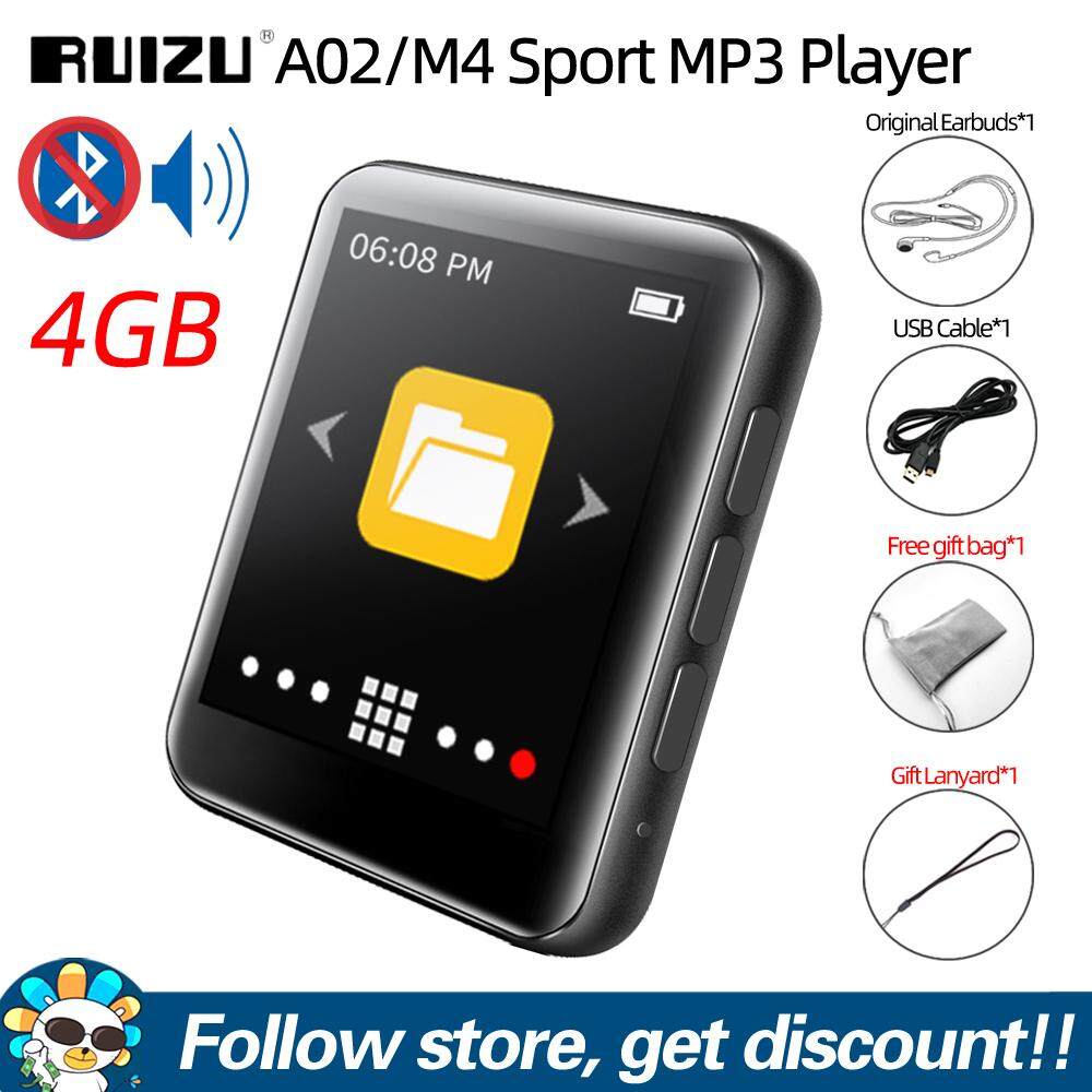 Original RUIZU A02 M4 Full Touch Screen 1.8 inches Bluetooth V4.0 MP4 MP3 Player 4GB 8GB 16GB Music HiFi Player Portable Audio Walkman with Built-in Speaker Support FM Radio Recording E-book Clock Pedometer Video Player