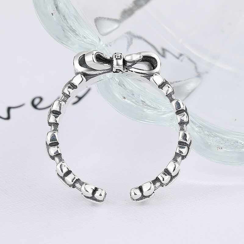 Sterling Silver Vintage Old Style Bow Shape Simple Finger Ring