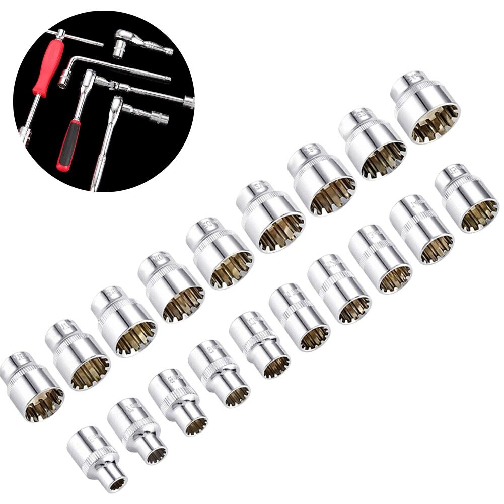 Socket Set 12 Point Socket Bit 3/8" Square Drive For Ratchet Wrench Ratchet Socket Adaptor For Handle Slotted Ratchet Extension Drive Locks Corrosion Resistant