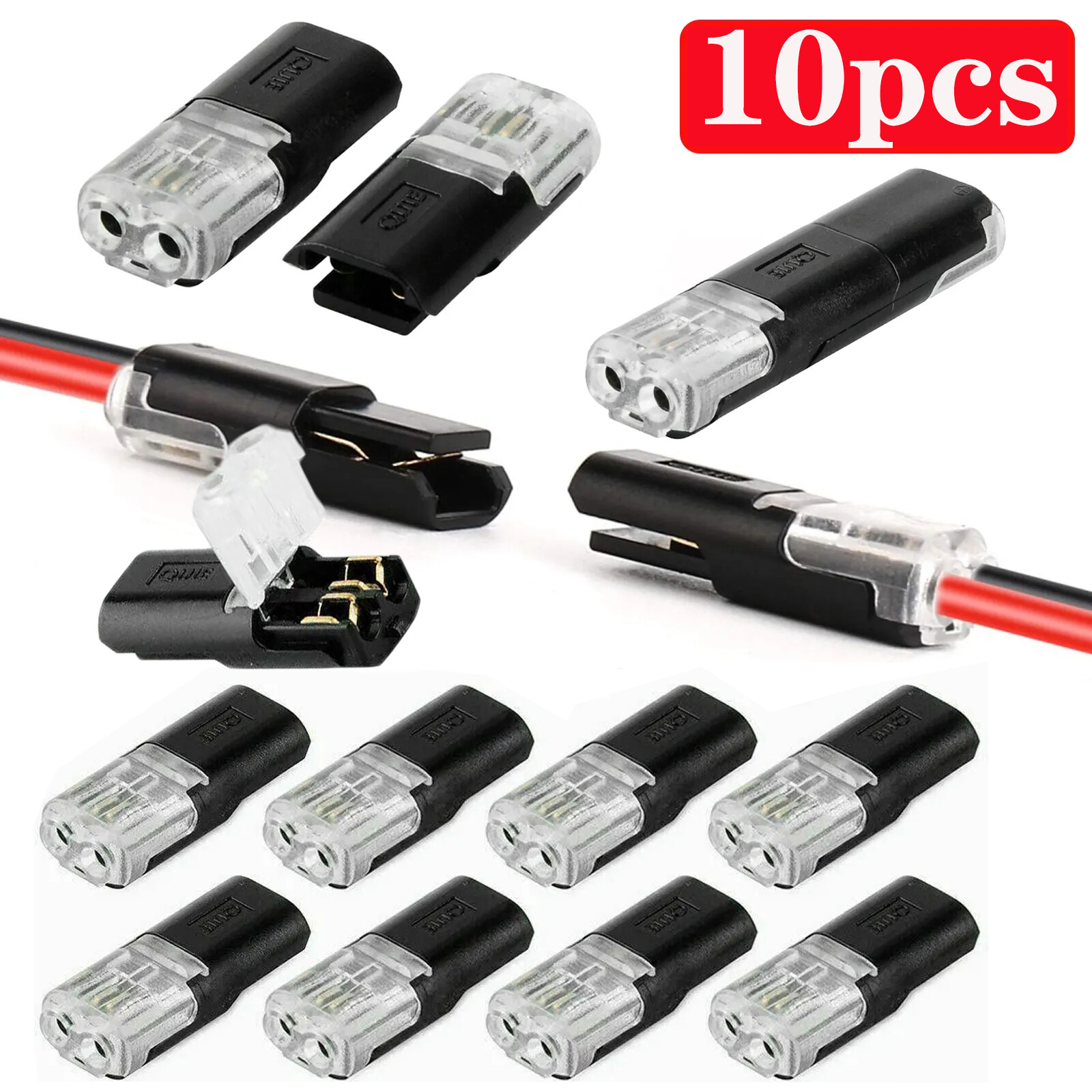 10pcs 2pin Pluggable Wire Connector Quick Splice Electrical Cable Crimp Terminals for Wires Wiring 22-20AWG LED Car Connectors
