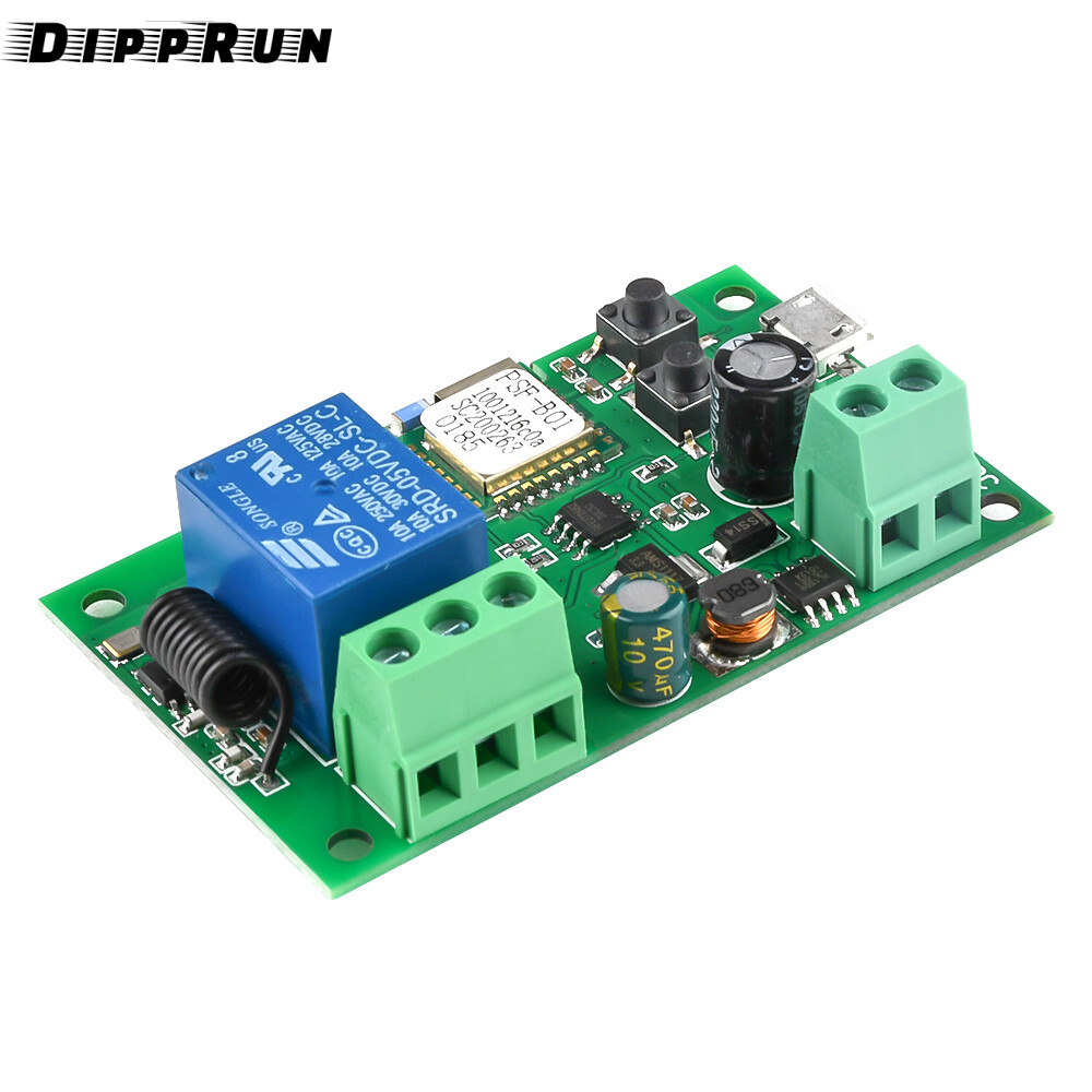 Dipprun 5V/DC 7-32V 1Way wifi Bộ hỗ trợ điều khiển từ xa mô-đun chuyển đổi hỗ trợ 433Mhz điều khiển từ xa cho EweLink Hệ thống ứng dụng