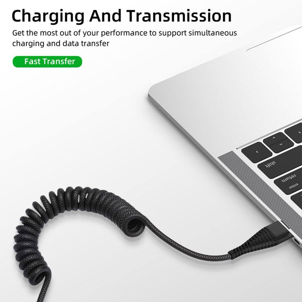 AMELY Retractable 1.2M Quick Charger Wire Digital Cables Data Wire Data Sync Charger Cord Data Line Spring USB Cable Type C Fast Charging Cable USB Charger Cable