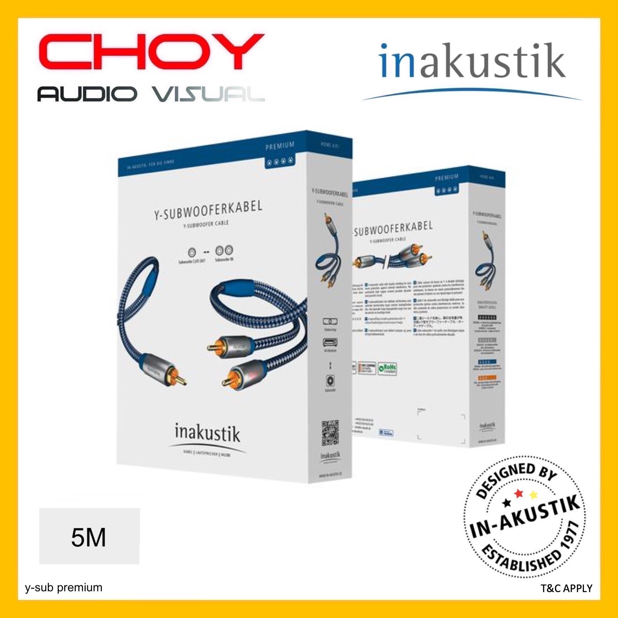 Inakustik Premium Mono Subwooferkabel 5m - Hoog Kopergehalte, Dubbel Afgeschermd